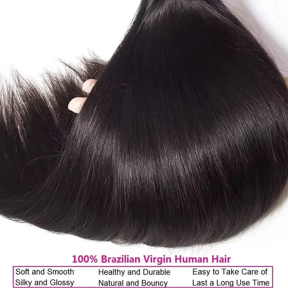 Straight Bundles Human Hair Brazilian Human Hair Bundles Remy Extensions 1/3/4 Bundle Deal Weave Double Weft Hair Weaving