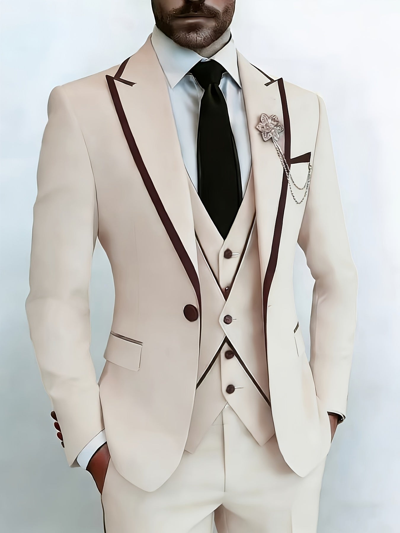 New Men's Suit 3pcs Set, with Exquisite Design And Elegant Classic Cut. Suitable for Weddings, Business, Formal Occasions, An Ideal Gift for Men, Valentine's Day Gift/ Valentine's Day Suit