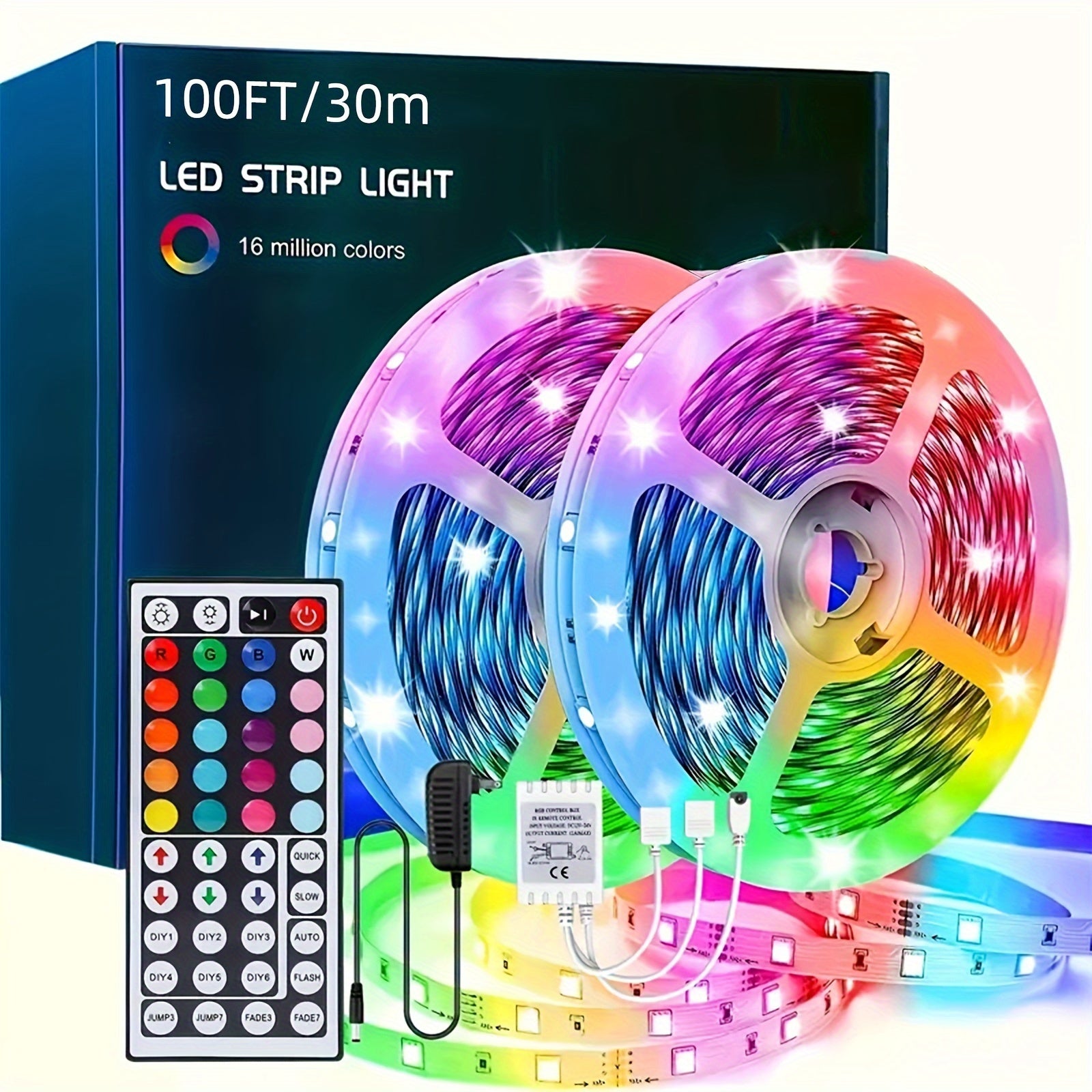 NBBUFF 100ft LED Lights For Bedroom, Color Changing LED Strip Lights With 44 Keys Remote And Power Supply, LED Light Strip For Festival, Wedding Decor. Happy Carnival!