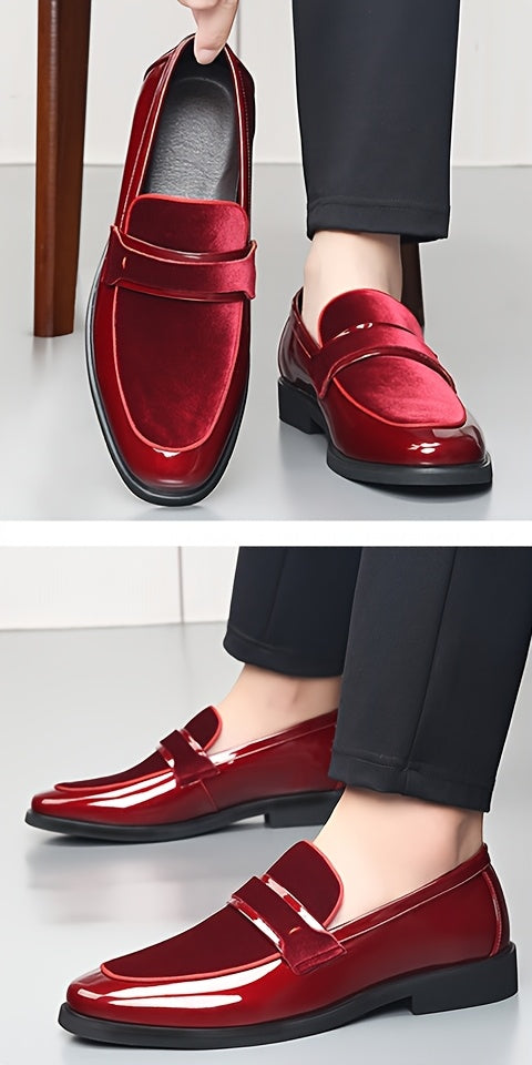 Festive Men'S Bright Red Wedding Shoes - Slip-On Formal Shoes for Suits, Suitable for Banquets And Parties