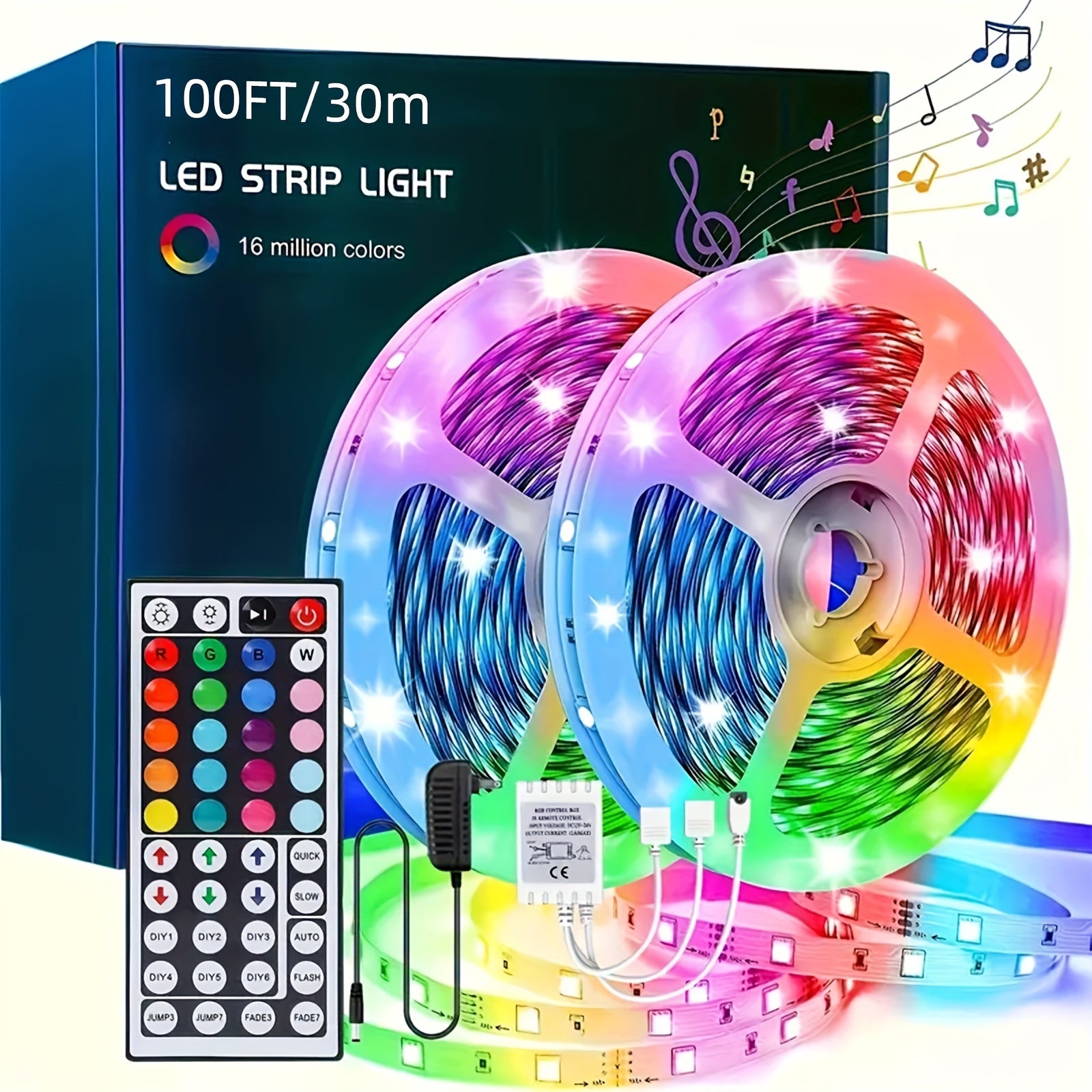 NBBUFF 100ft LED Lights For Bedroom, Color Changing LED Strip Lights With 44 Keys Remote And Power Supply, LED Light Strip For Festival, Wedding Decor. Happy Carnival!