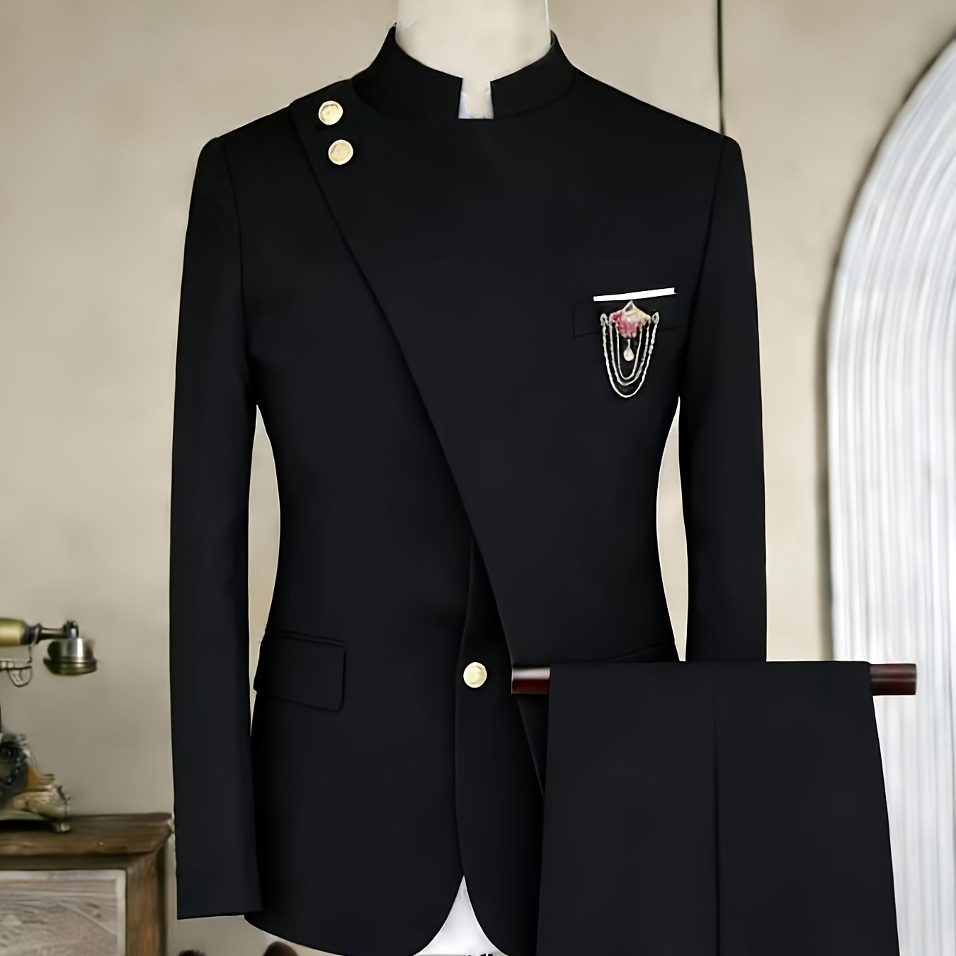 Men's Long-sleeved Fitted 2pcs Suit Set, Luxurious And Elegant, Suitable for Wearing At Weddings, Parties, Business Events, Valentine's Day Gatherings, Etc.