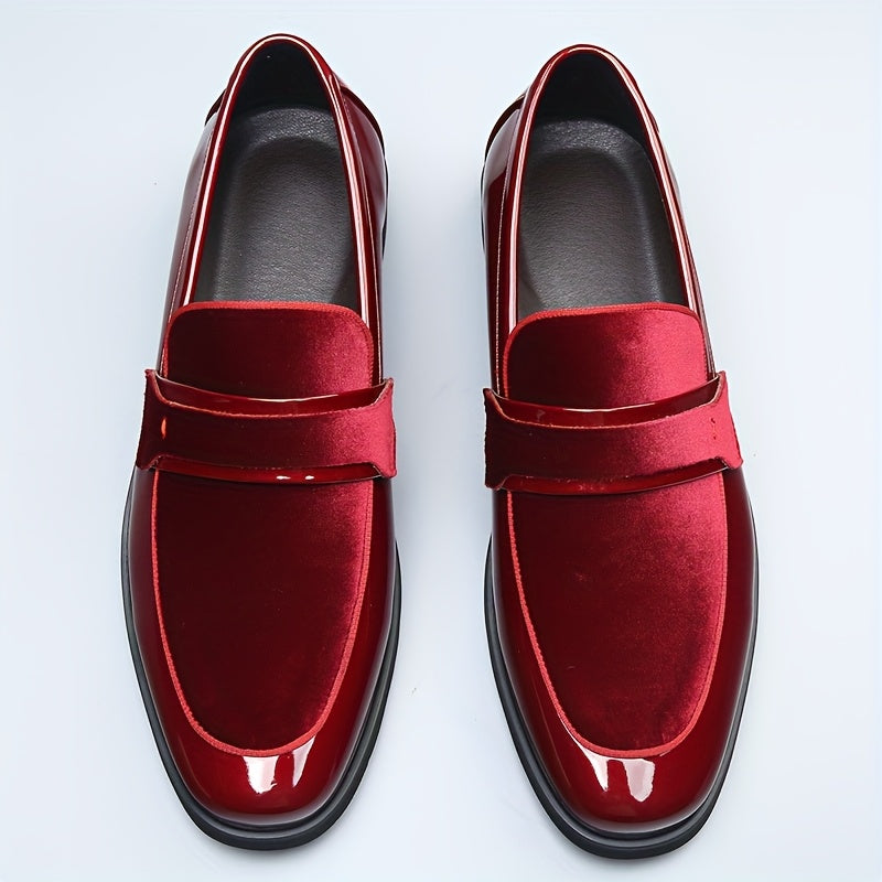 Festive Men'S Bright Red Wedding Shoes - Slip-On Formal Shoes for Suits, Suitable for Banquets And Parties