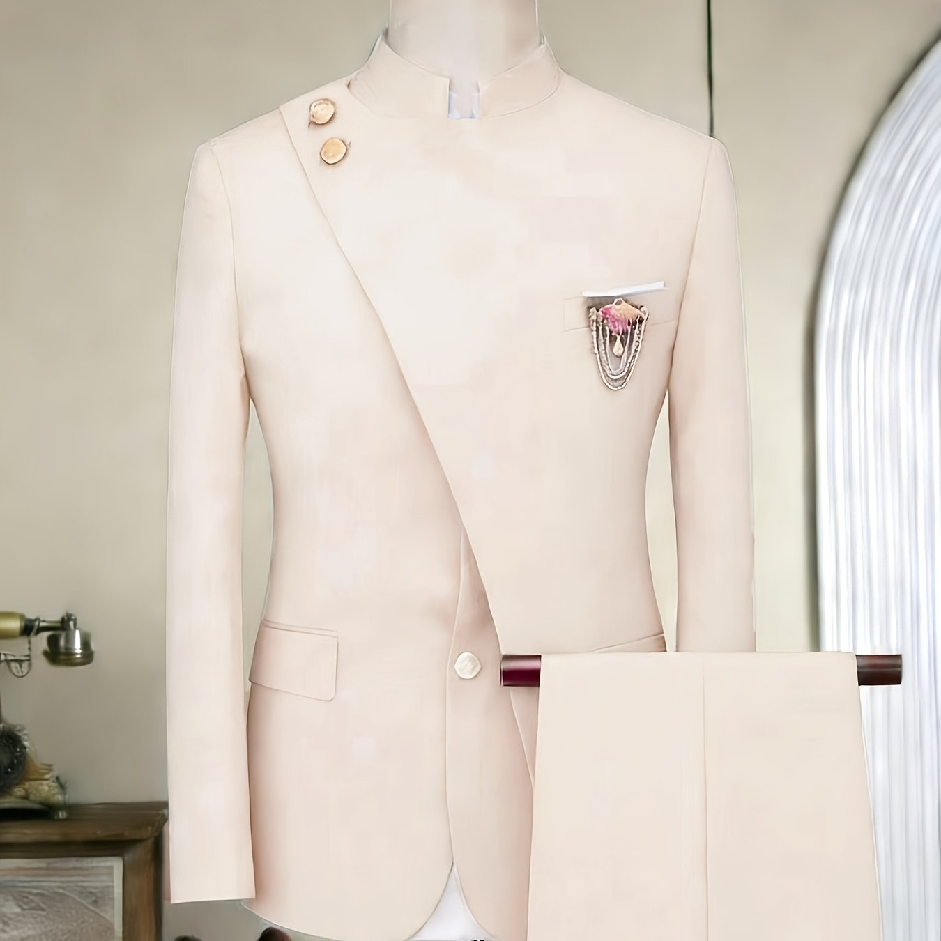 Men's Long-sleeved Fitted 2pcs Suit Set, Luxurious And Elegant, Suitable for Wearing At Weddings, Parties, Business Events, Valentine's Day Gatherings, Etc.
