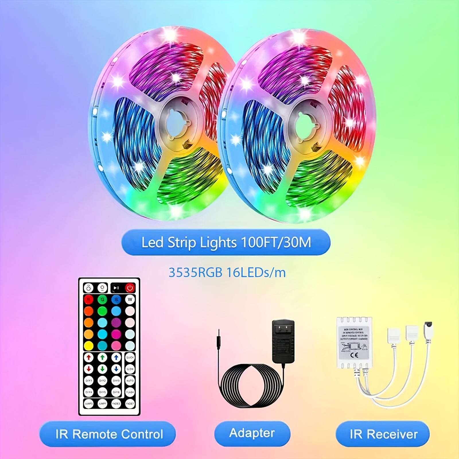 NBBUFF 100ft LED Lights For Bedroom, Color Changing LED Strip Lights With 44 Keys Remote And Power Supply, LED Light Strip For Festival, Wedding Decor. Happy Carnival!